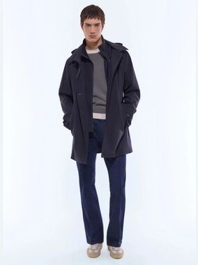 Fursac Coat Mens Medium Navy Blue Water Repellent Tech Performance